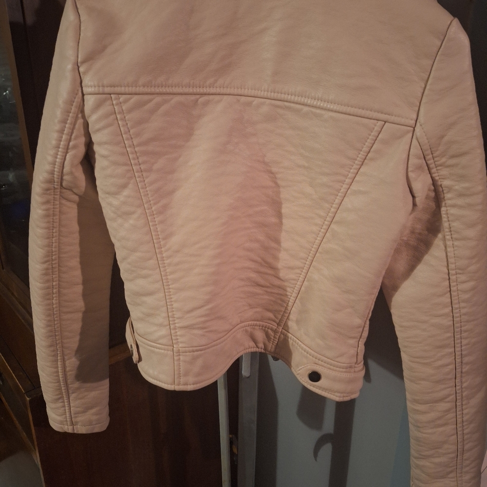 NWT AMERICAN RAG X SMALL PLEATHER VERY LIGHT PINK MOTO JACKET - Picture 7 of 9